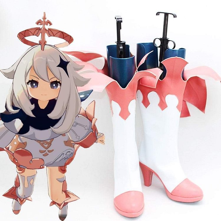 Paimon White Pink Shoes Cosplay Boots CC0271