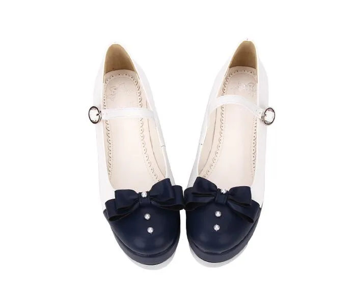 VCshoesWoman Mori Girl Lolita Cosplay Shoes Lady Mid Trifle Heels Pumps Wedges Women Princess Dress Party Shoes Bowtie