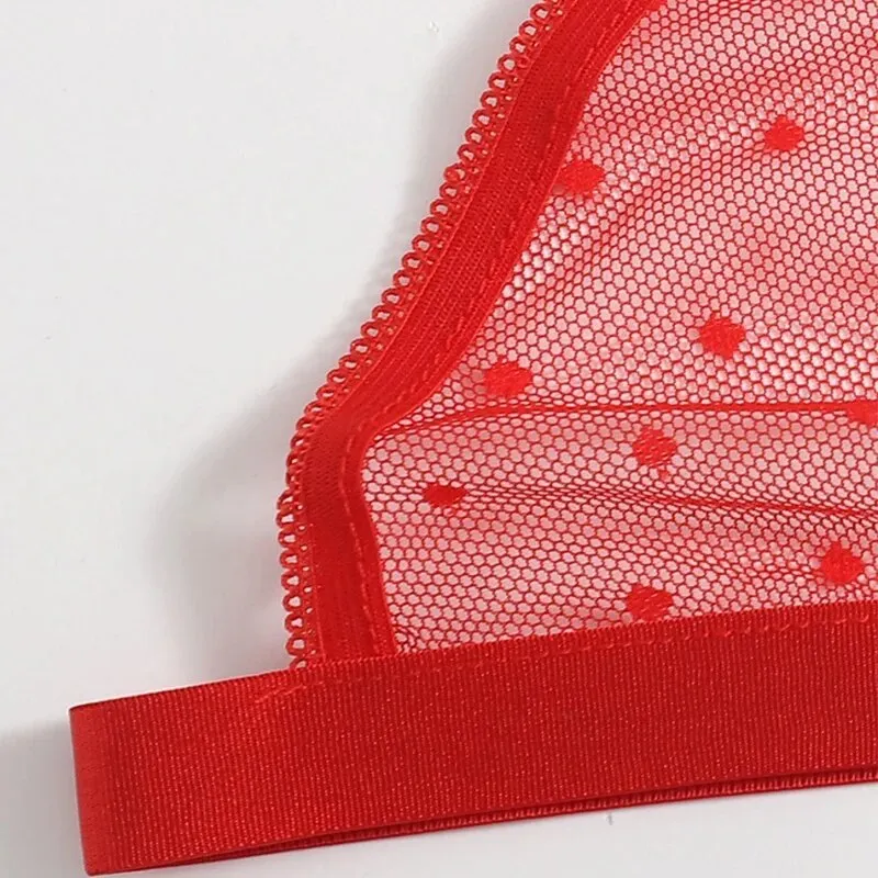 Billionm Women Bra Set Red Dot Lingerie Set See Through Intimates