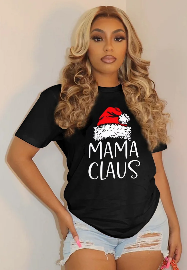 LORAGAL Christmas Hat Santa Print T-Shirt