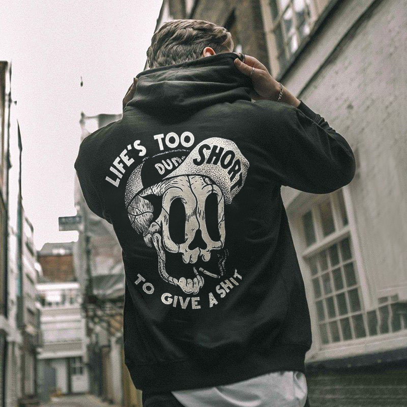 MOTOSUNNY LIFE S TOO SHORT TO GIVE A SHIT Skull with Hat Black Print Hoodie