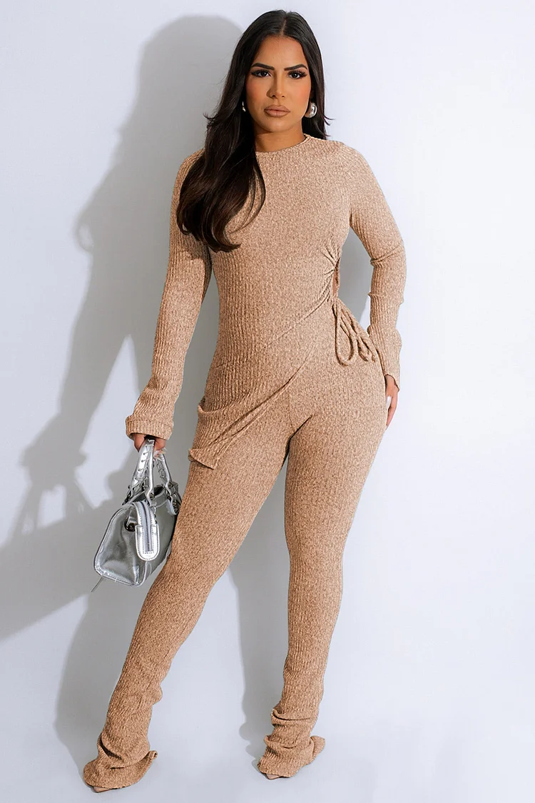 Knit Long Sleeve Irregular Hemline Top Legging Pants Matching Set