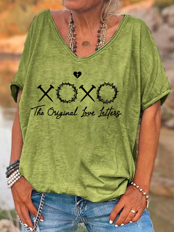 Vintage The Original Love Letters  V-Neck Loose T-shirt