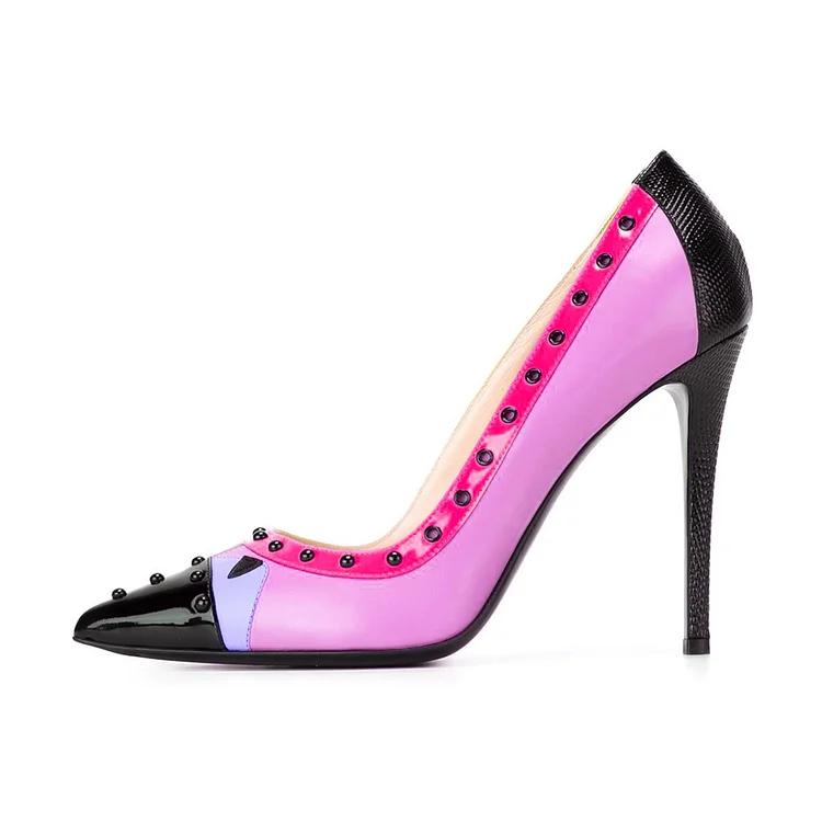 Pink and Black Studded Pointed-Toe Stiletto Heels Vdcoo