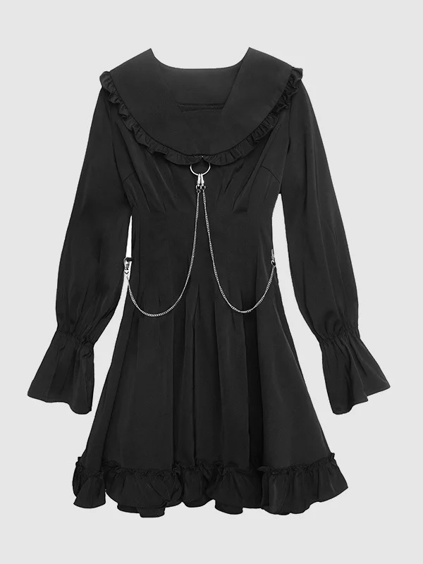 Gothic Dark Solid Peter Pan Collar Dress
