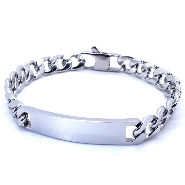 YOY-8 Inches Curb Cuban Chain Smooth Bar ID Bracelets for Men