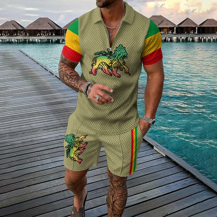 Broswear Juneteenth Colors Rasta Lion Polo Shirt And Shorts Co-Ord