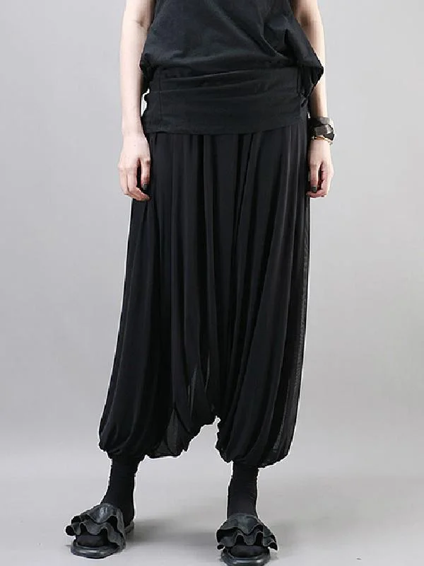Black Roomy Ruffled Harem Pants