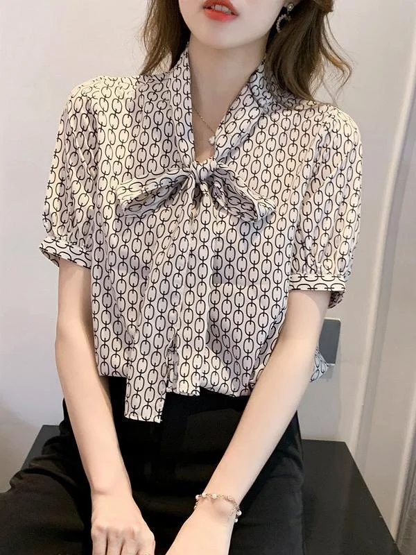 Fashion short-sleeved chiffon all-match printed shirt
