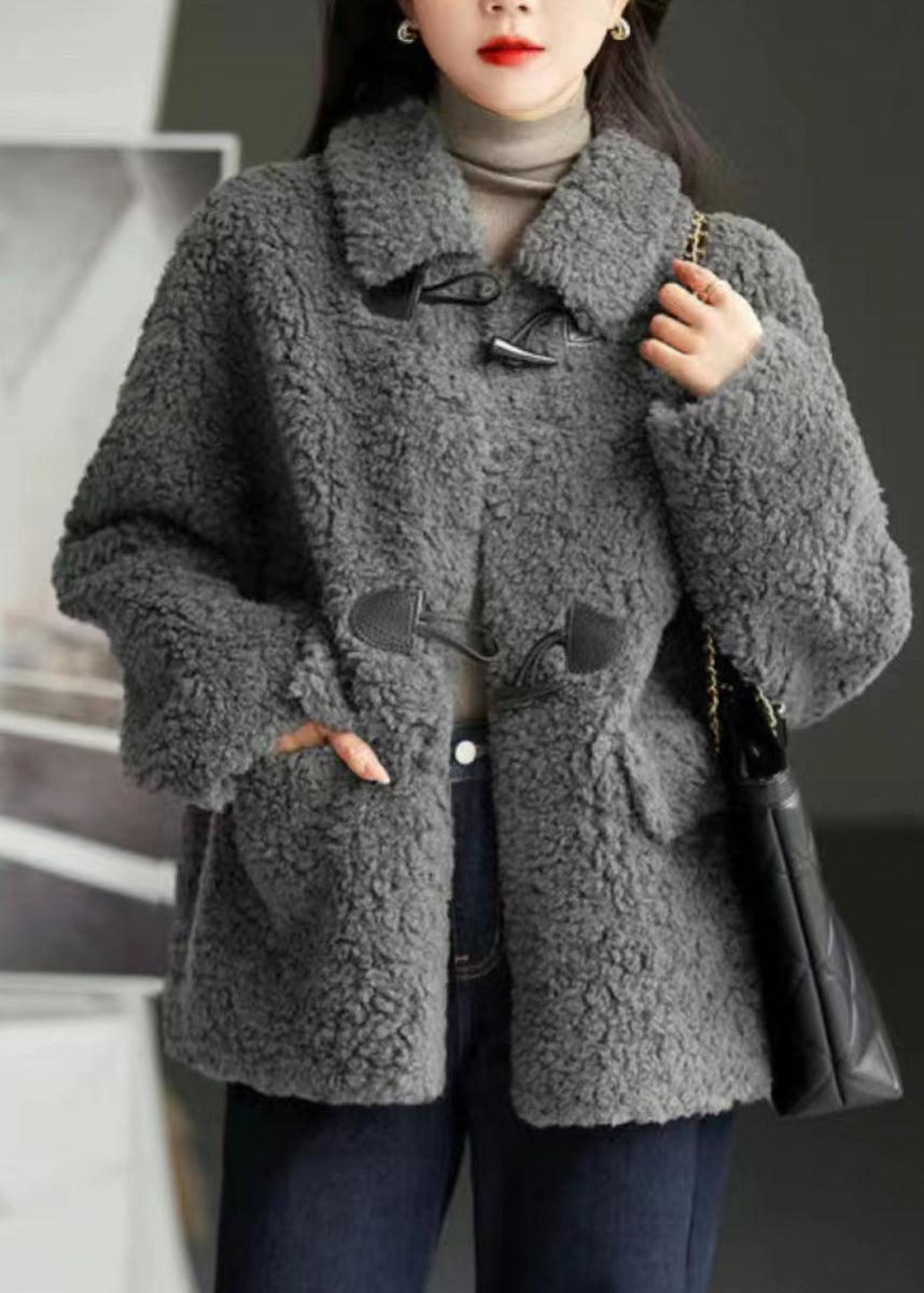 Unique Purple Peter Pan Collar Zippered Warm Fleece Thick Corduroy Parka Winter