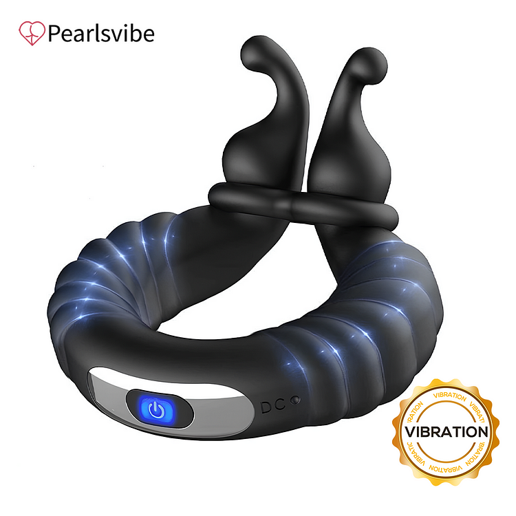 Pearlsvibe Vibrating Dual Penis Ring Dildo Stretchy Cock Ring Longer Harder Sex Toys 