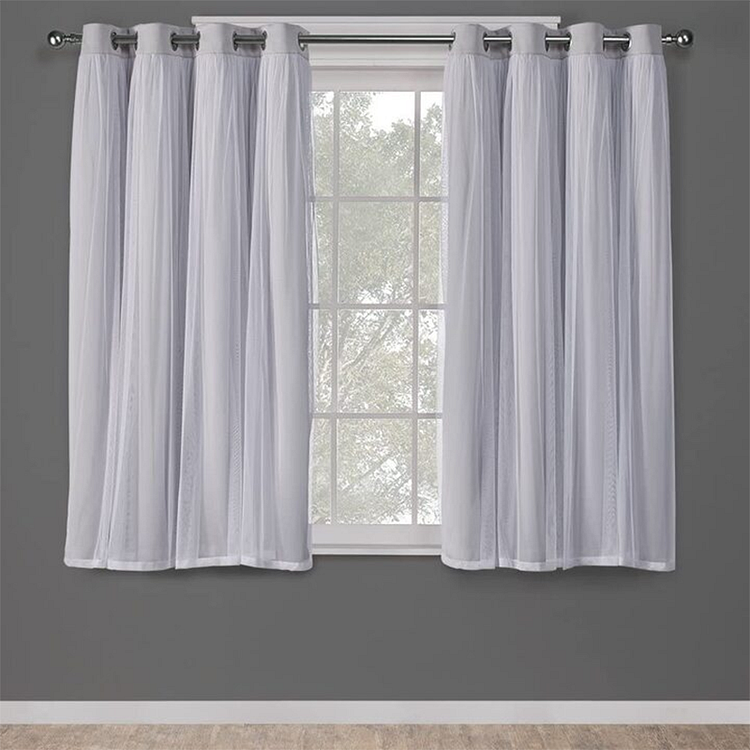 Indoor Cloud Gray Sheer and Solid Blackout Curtains with Grommet Top 1Pcs-ChouChouHome