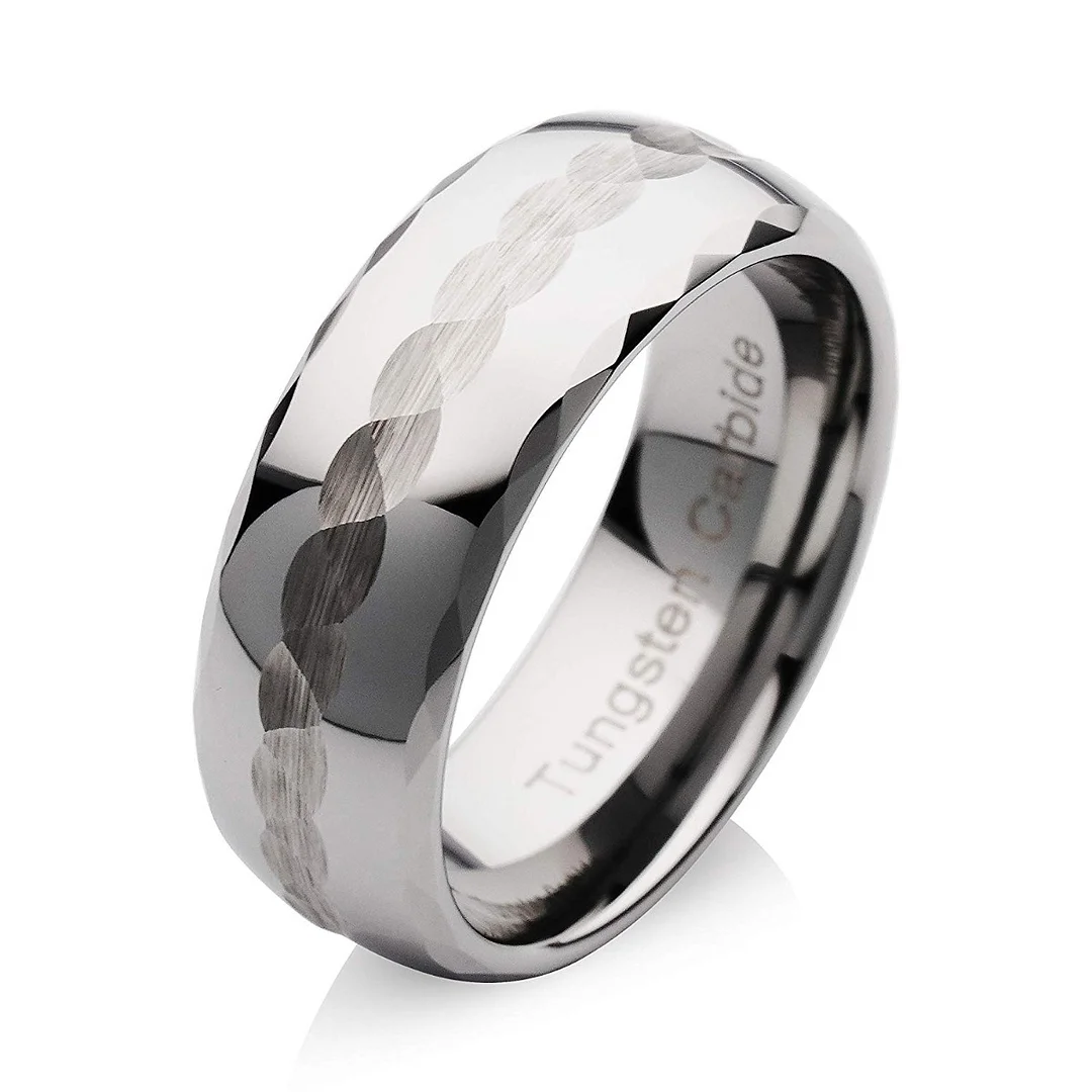 Mens Women Tungsten Ring for Men Womens Wedding Band Silver Hammered Finish Comfort Fit Couple Rings For Width 6MM 8MM 10MM