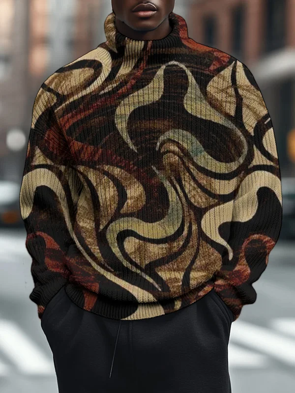 Men's Abstract Lines Modern Art Print High Neck Knit Sweatshirt