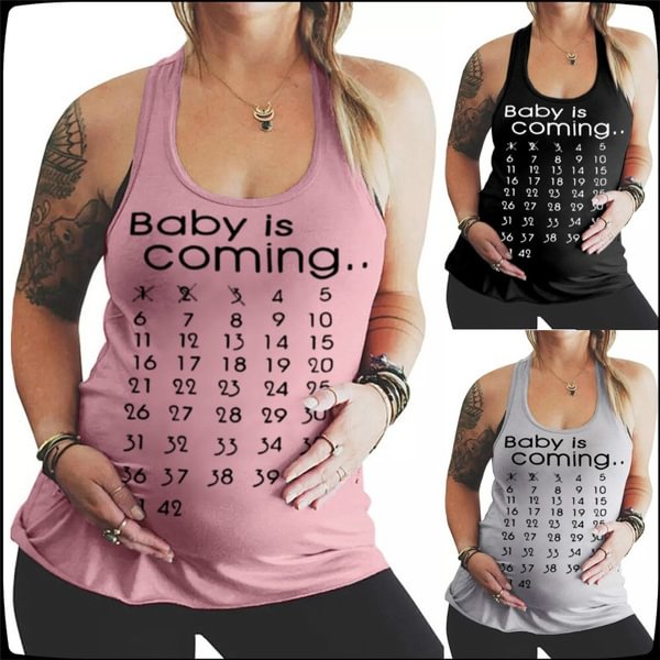 Summer Funny Cute Soft Maternity Sleeveless Pregnancy Pregnant Count Down Letter Print Cartoon Pattern T-shirt Tees Tops - Shop Trendy Women's Clothing | LoverChic