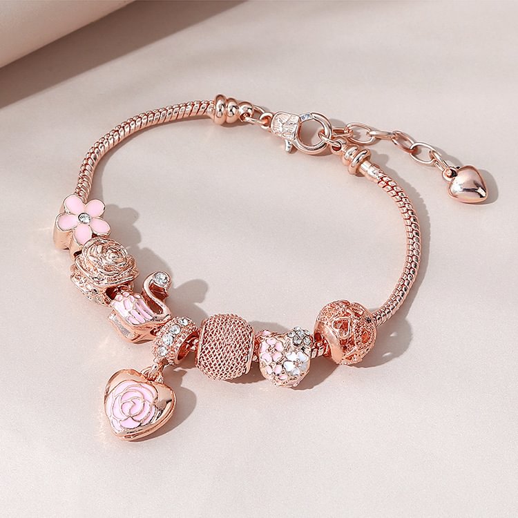 Drip Oil Rose Peach Heart Beaded Bracelet KERENTILA