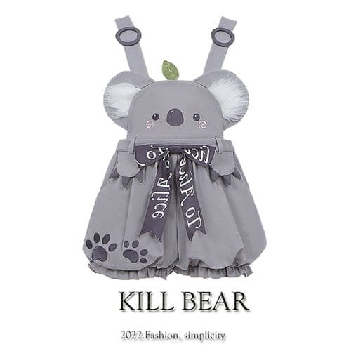 Kawaii Sweet Fashion Cartoon Gray Fluffy Ears Koala Overall Shorts ON11