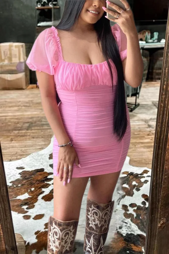 Sexy Pink Pleated Dress