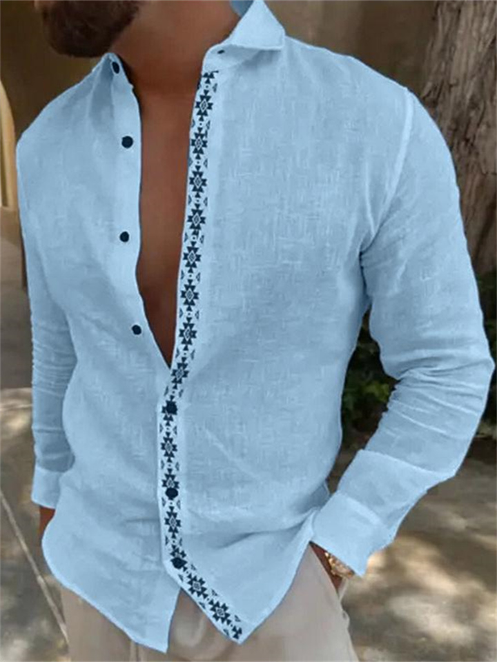 Men's Summer Shirt Beach Shirt White Blue Green Long Sleeve Plain Lapel Spring & Summer Hawaiian Holiday Clothing Apparel Basic