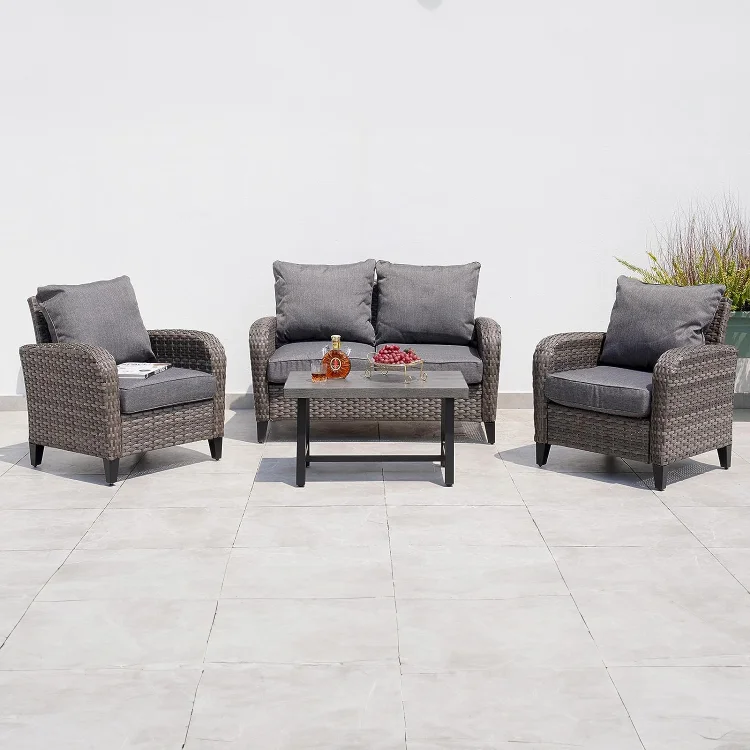 GRAND PATIO Patio Furniture Sets, All-Weather Wicker Sectional Patio Sofa, Outdoor Patio Conversation Set with Table for Yard, Garden