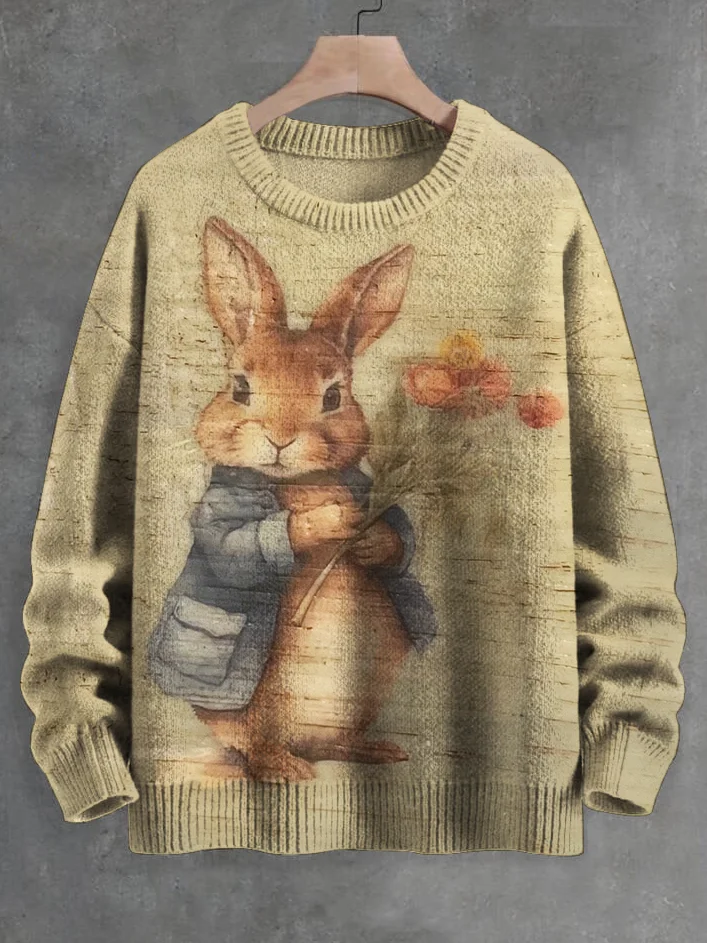 Men's Easter Rabbit Vintage Art Print Knit Sweatshirt