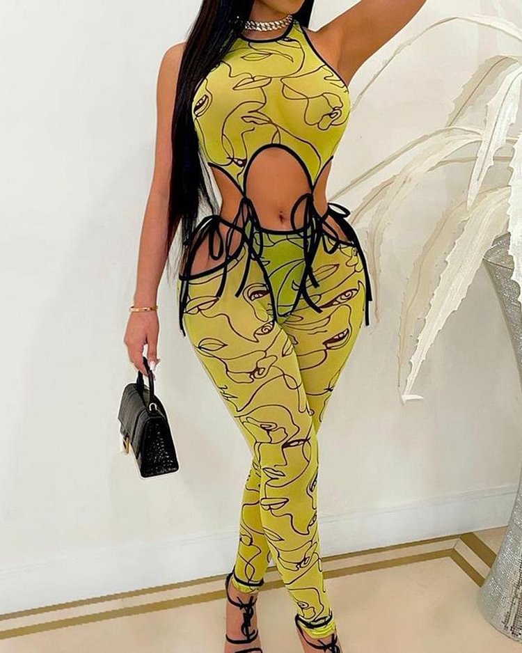 Geo Print Cut Out Self-Tie Top & Pants Set - Shop Trendy Women's Clothing | LoverChic