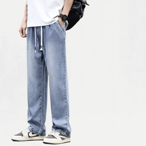 Tencel Loose-Fit Wide-Leg Casual Mans Jeans