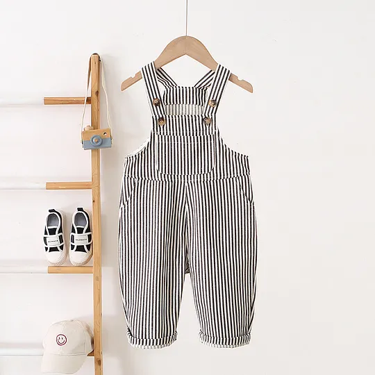 【12M-5Y】Unisex Striped Cargo Overalls