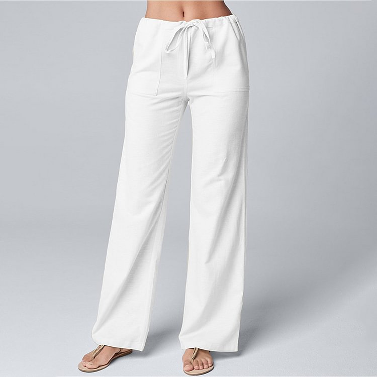 Comstylish Solid Color Lace-Up Straight-Leg Lounge Pants