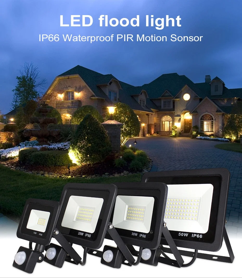 50W LED Flood Light With Motion Sensor Waterproof 20W PIR Floodlight Projector Lamp Outdoor Spotlight for Garden Street