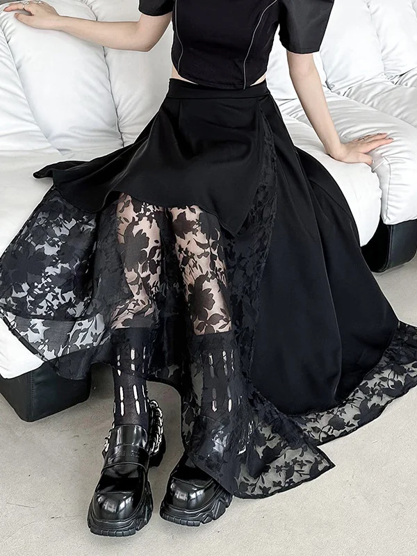 A-Line Roomy Asymmetric Gauze Split-Joint Skirts Bottoms