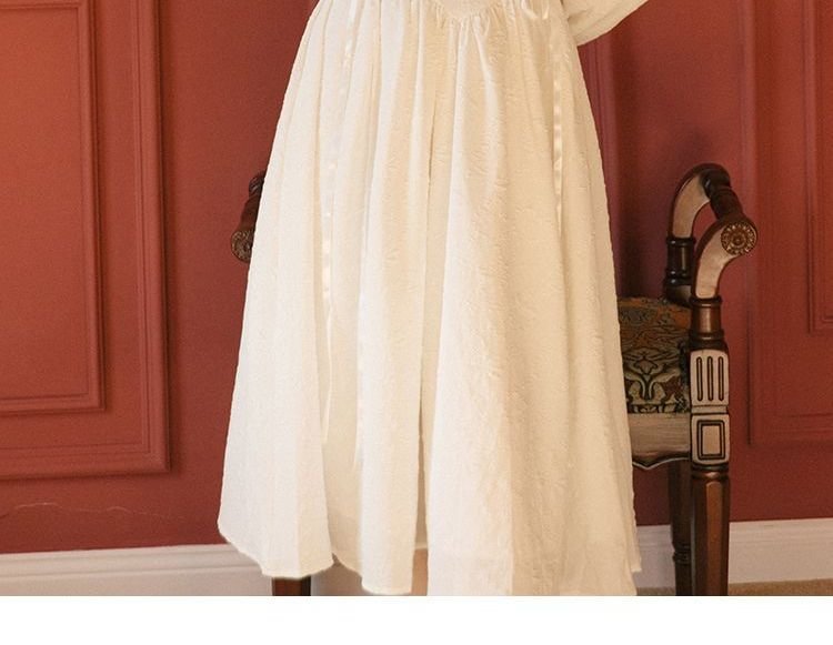 Long-Sleeve Lace-Up Midi A-Line Dress YP4299