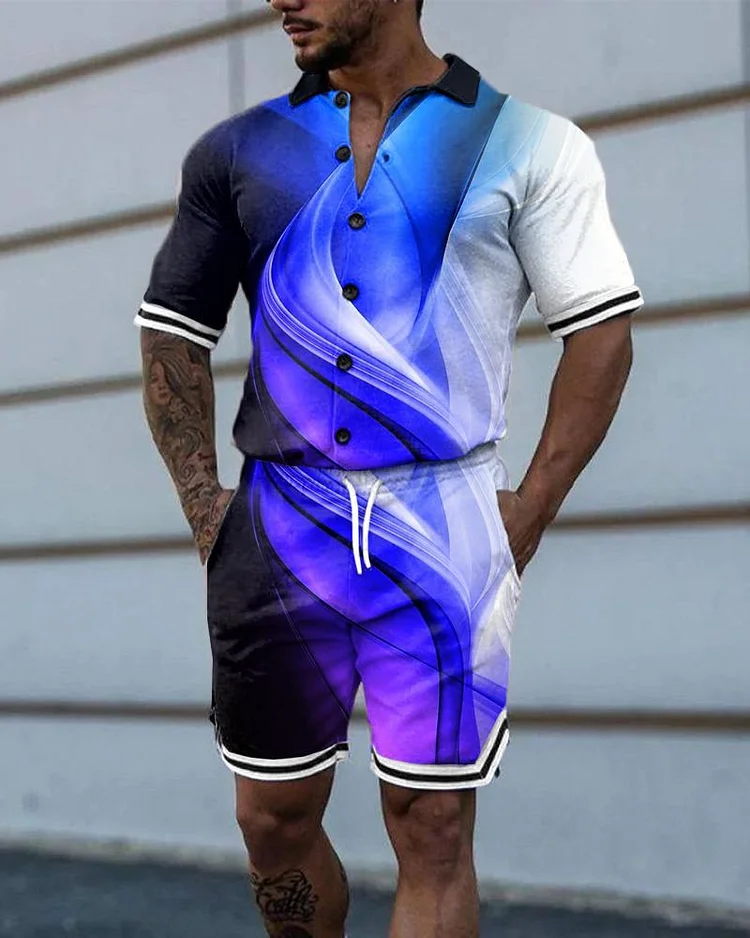 Men's Clothing European size men's casual loose shirt suit Hawaiian seaside 3D digital printing beach short-sleeved shorts_ ecoleips_old