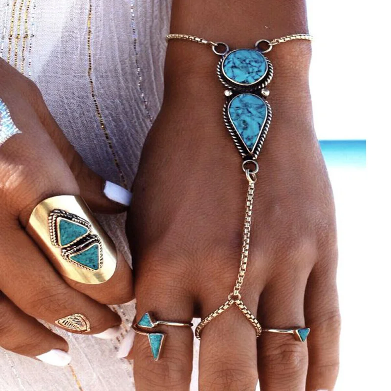 Bohemian beach ethnic turquoise finger bracelet