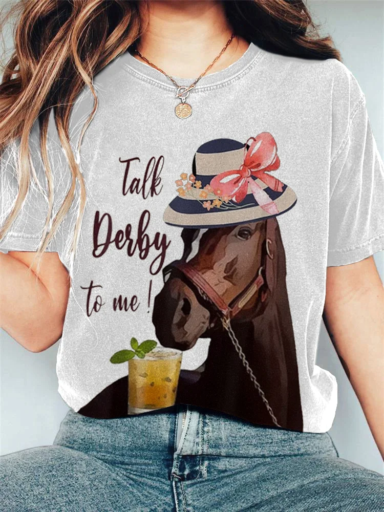 Comstylish Talk Derby To Me! Print Cotton Blend Shirt