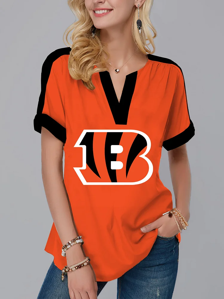 Cincinnati Bengals  Fashion Short Sleeve V-Neck Shirt