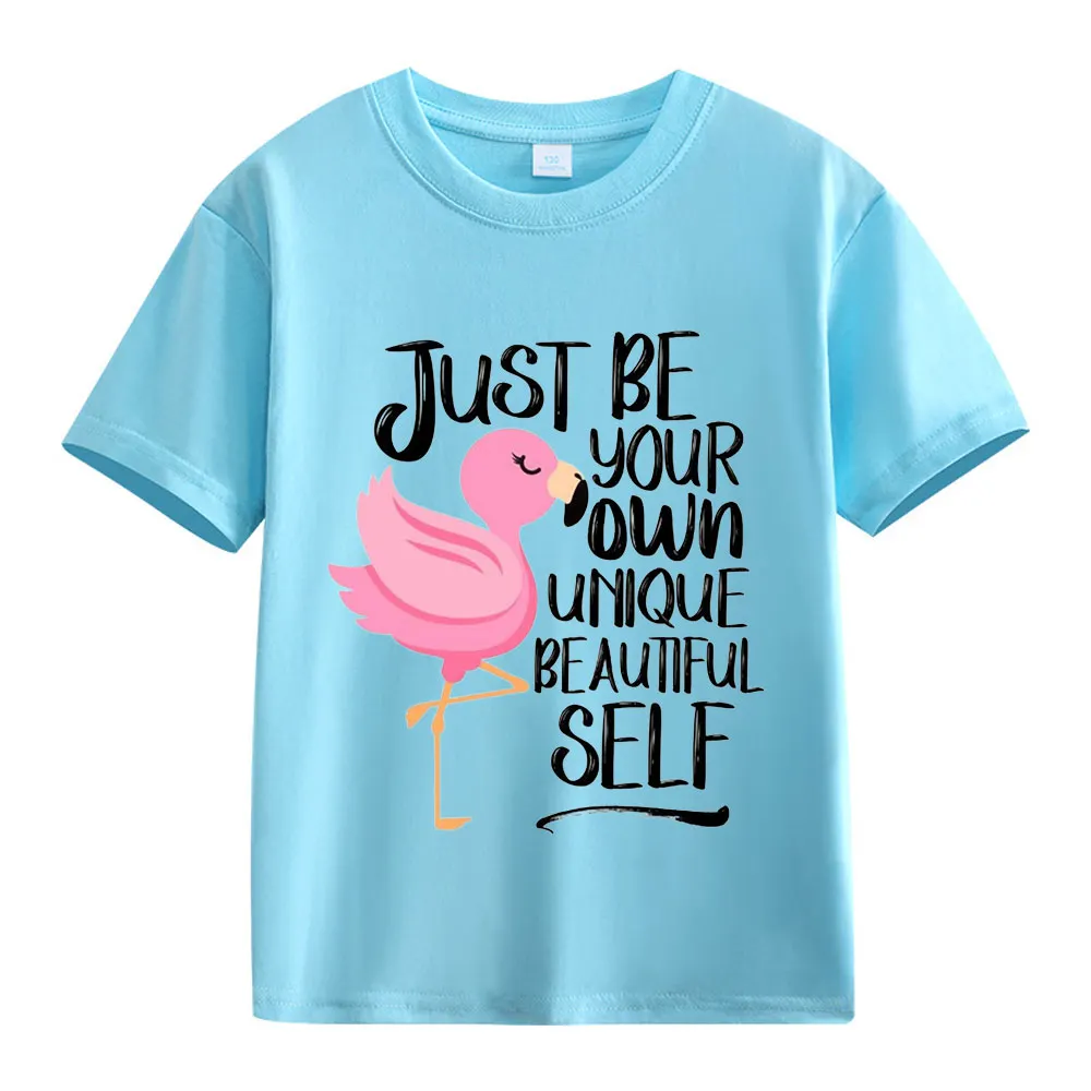 【2Y-13Y】Just Be Your Own Unique Beautiful Self Flamingo Graphic T-Shirt For Kids