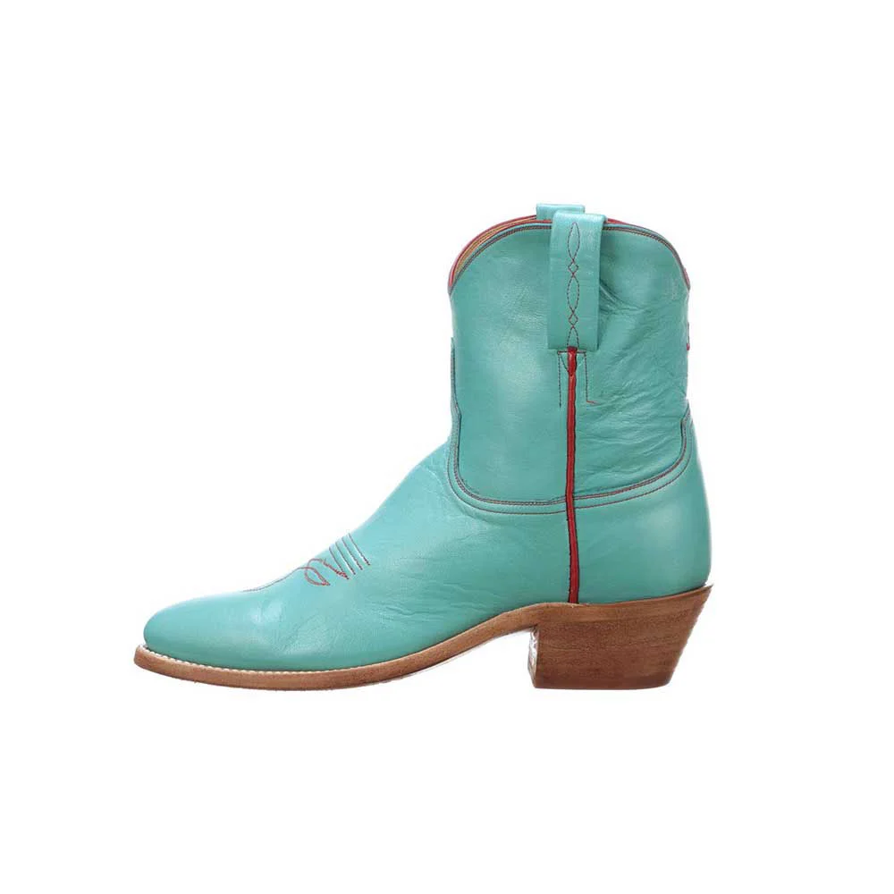 Turquoise Western Booties Pointed Toe Cowgirl Boots with Chunky Heel Nicepairs