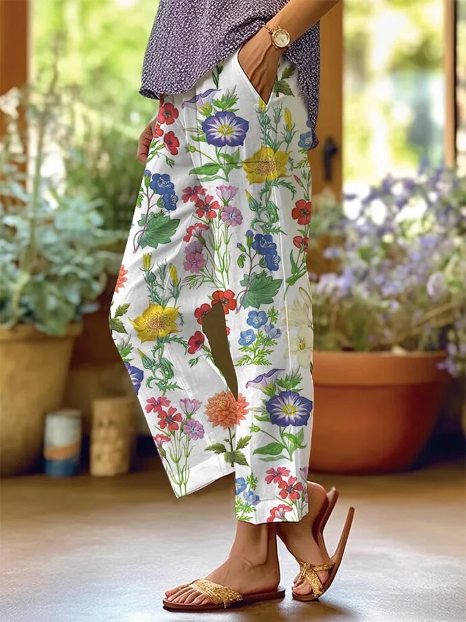 Women's Art Floral Loose Casual Pants (With Pockets) socialshop