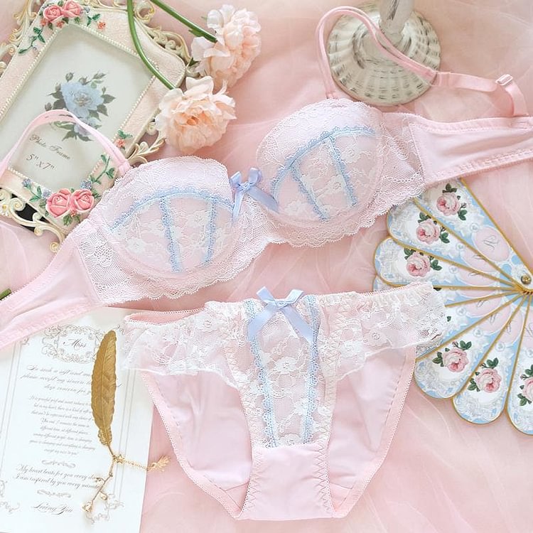 Sweet Nylon Lace Underwear Two Piece Set SP15189
