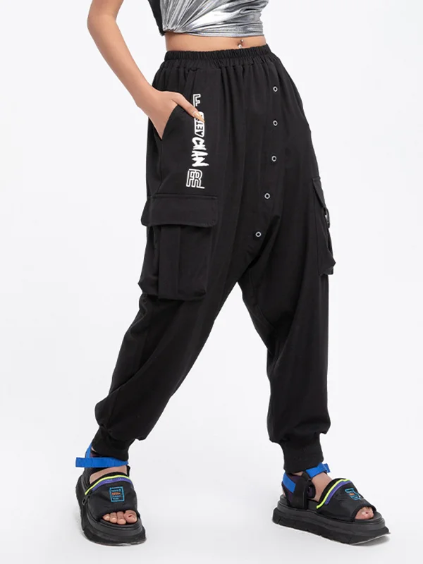 Stamped High Waisted Casual Harem Pants Bottom