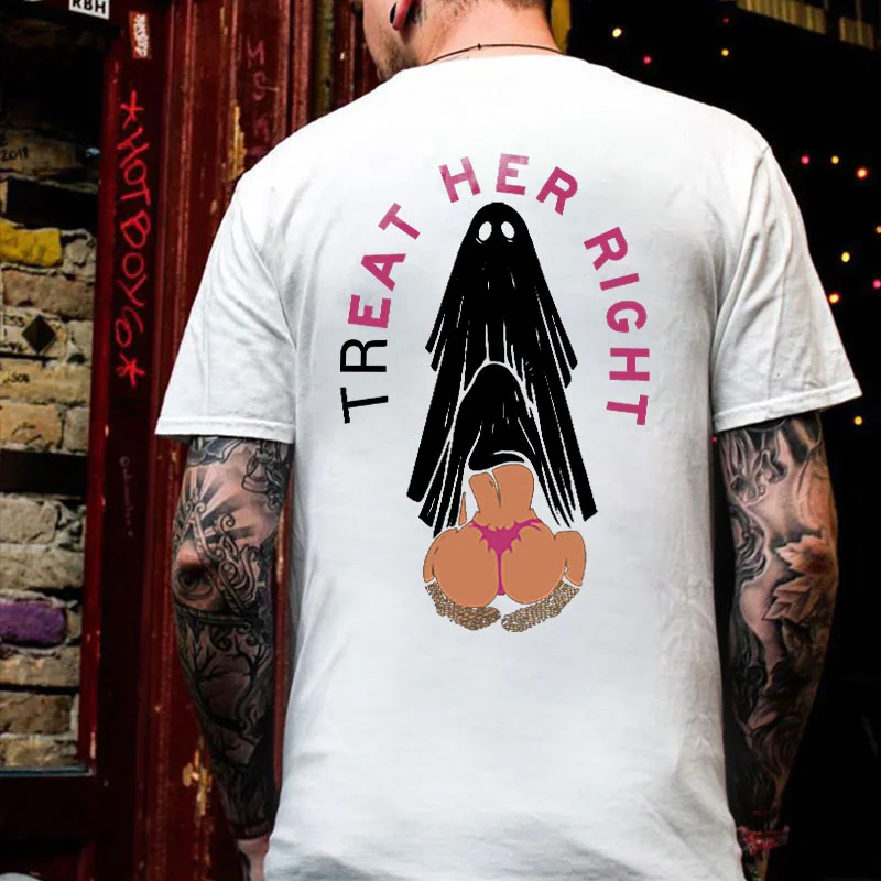 TREAT HER RIGHT Sexy Lady Ghost Graphic Casual Black Print T-shirt