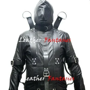 pornhint Pornhint Genuine Leather Bondage Straitjacket BDSM Suspension Roleplay Straight Jacket With Hood
