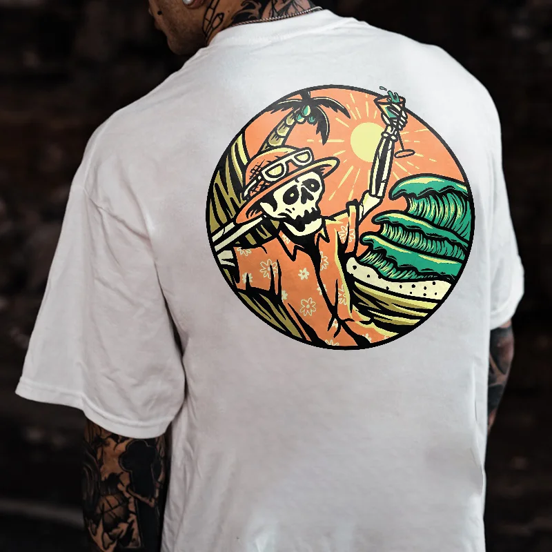 Skull In Holiday Sand Beach Printed Men's T-shirt -  