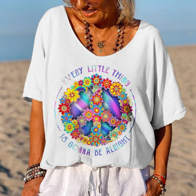 Every Little Thing Is Gonna Be Alright Printed Hippie T-shirt