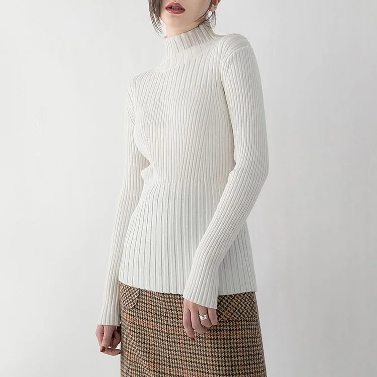 Fine white pure wool blended blouse plus size Turtleneck traveling blouse New clothing sweater