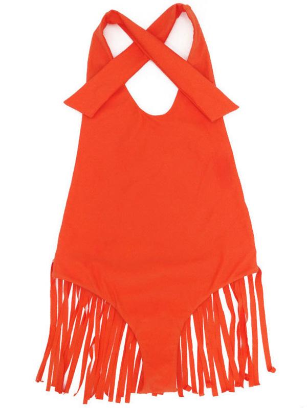 Sexy Fringed Halter Neck Backless One Piece Bikini