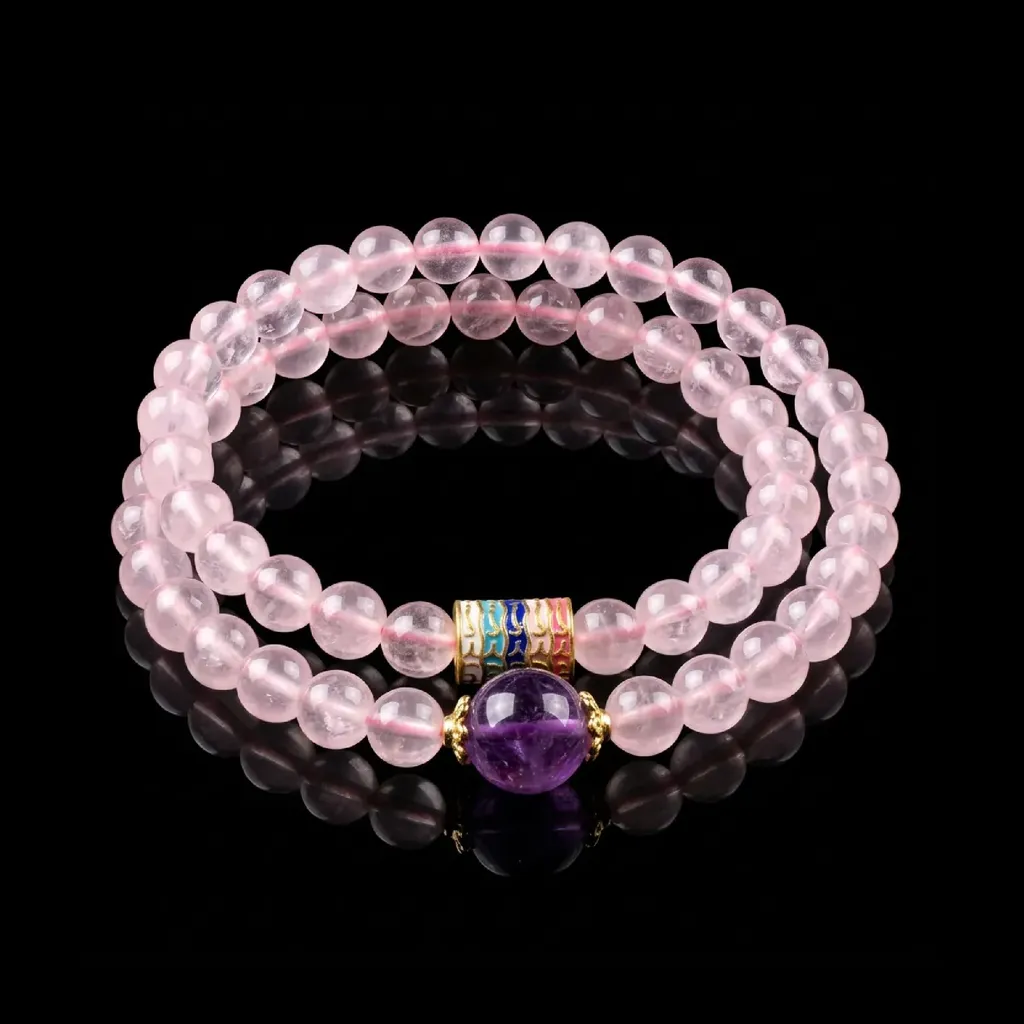Serenity Duo: Natural Rose Quartz & Amethyst Layered Bracelet