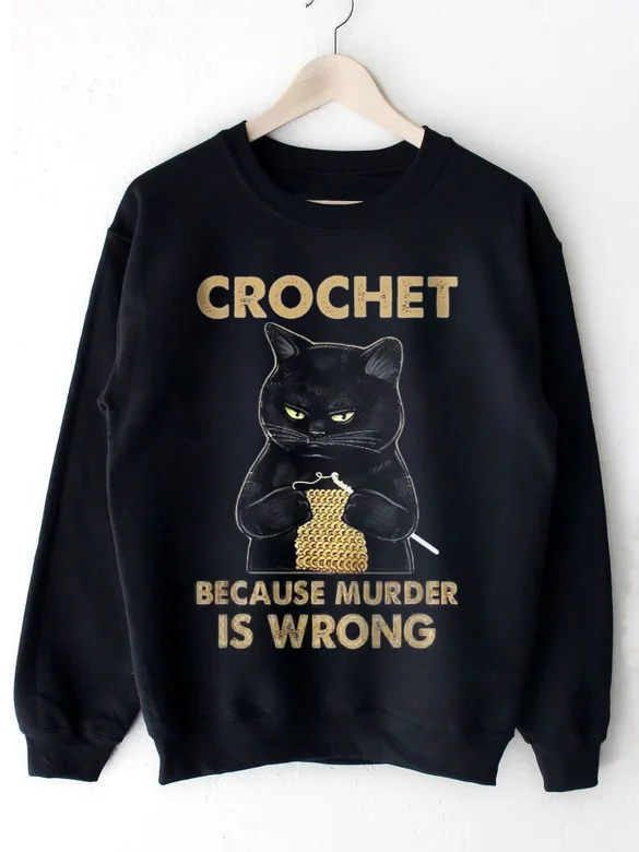Men's Crochet Because Murder Is Wrong Cat Print Sweatshirt