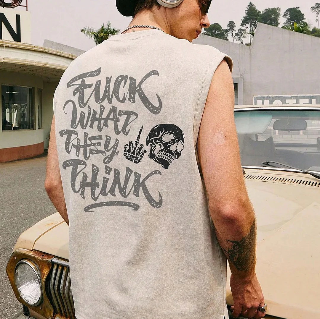 FUCK WHAT THEY THINK Skull White Print Vest